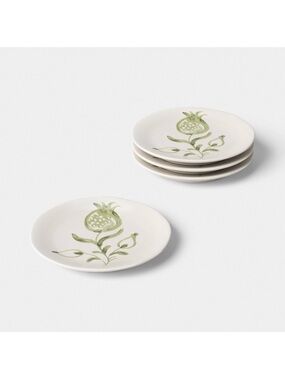 4pk 6” Stoneware Aralia Appetizer plates Hand painted Green